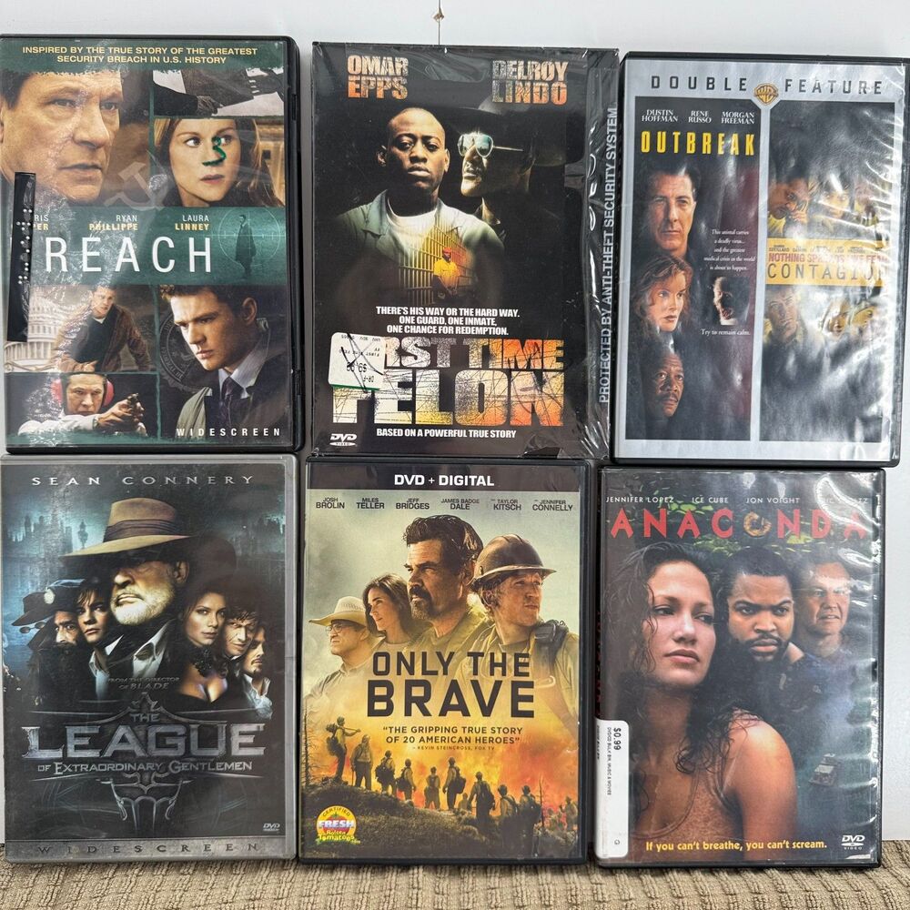 DVD Lot of 6 Movies – Thriller Action Drama (Outbreak, Contagion, Anaconda